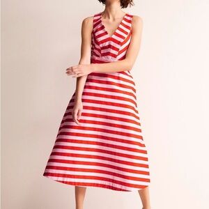 Boden Red and Pink Striped Midi Dress